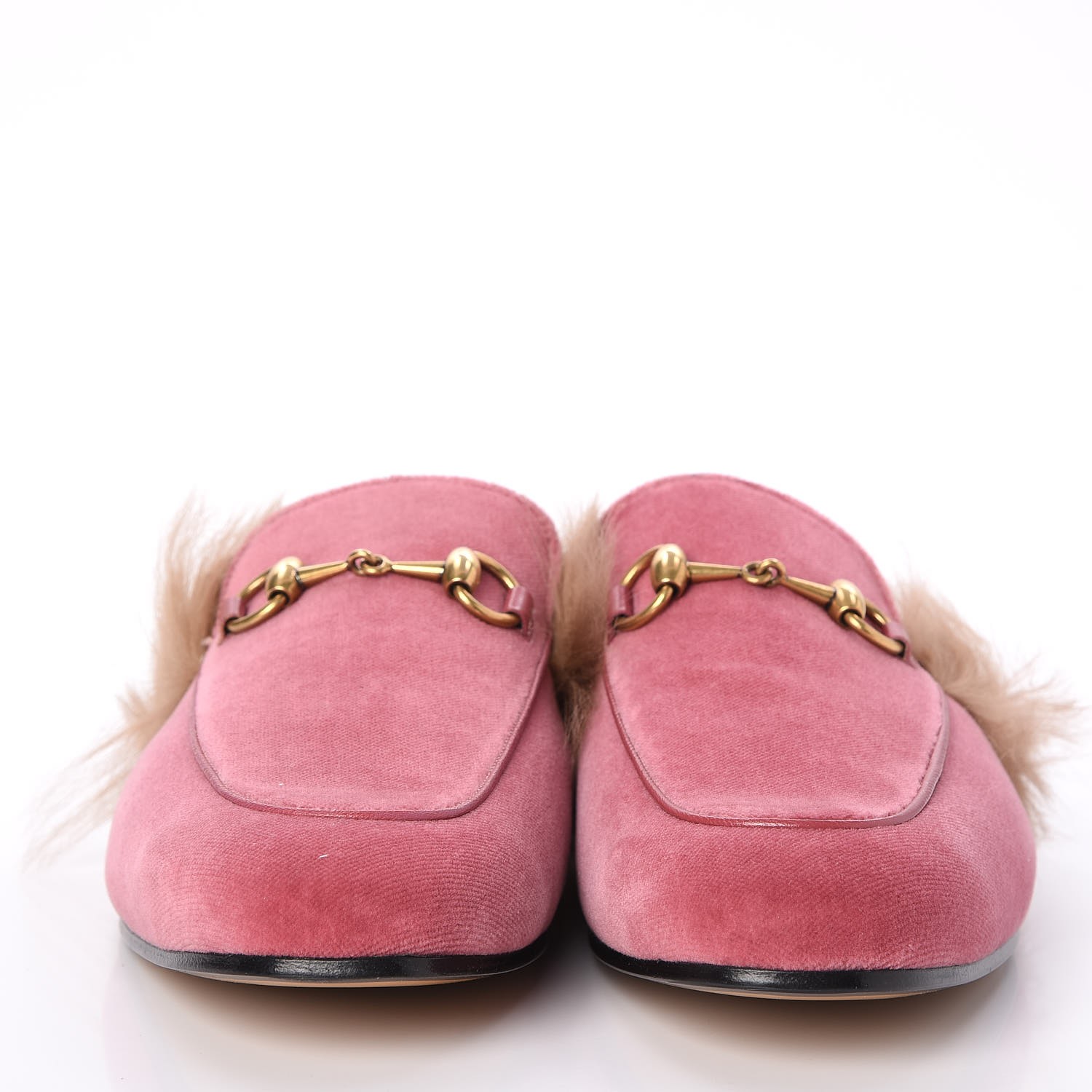 GUCCI Mens Velvet Fur Princetown Slippers Slides 7 Pink 258618