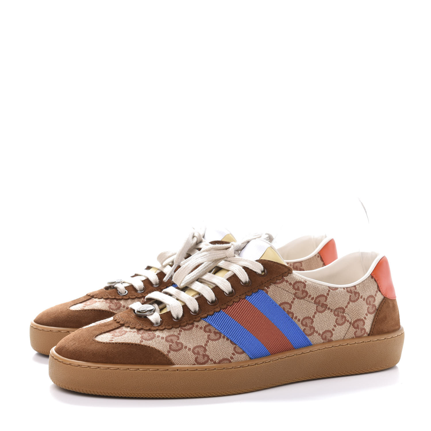 GUCCI Suede Monogram GG Mens G74 Sneakers 10.5 Brown Blue Orange 631772 ...