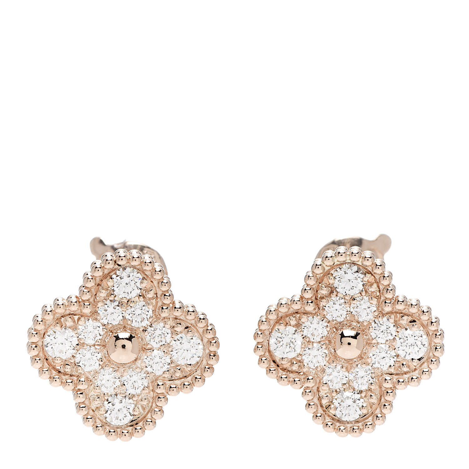 VAN CLEEF & ARPELS 18K Rose Gold Diamond Vintage Alhambra Earrings 619788