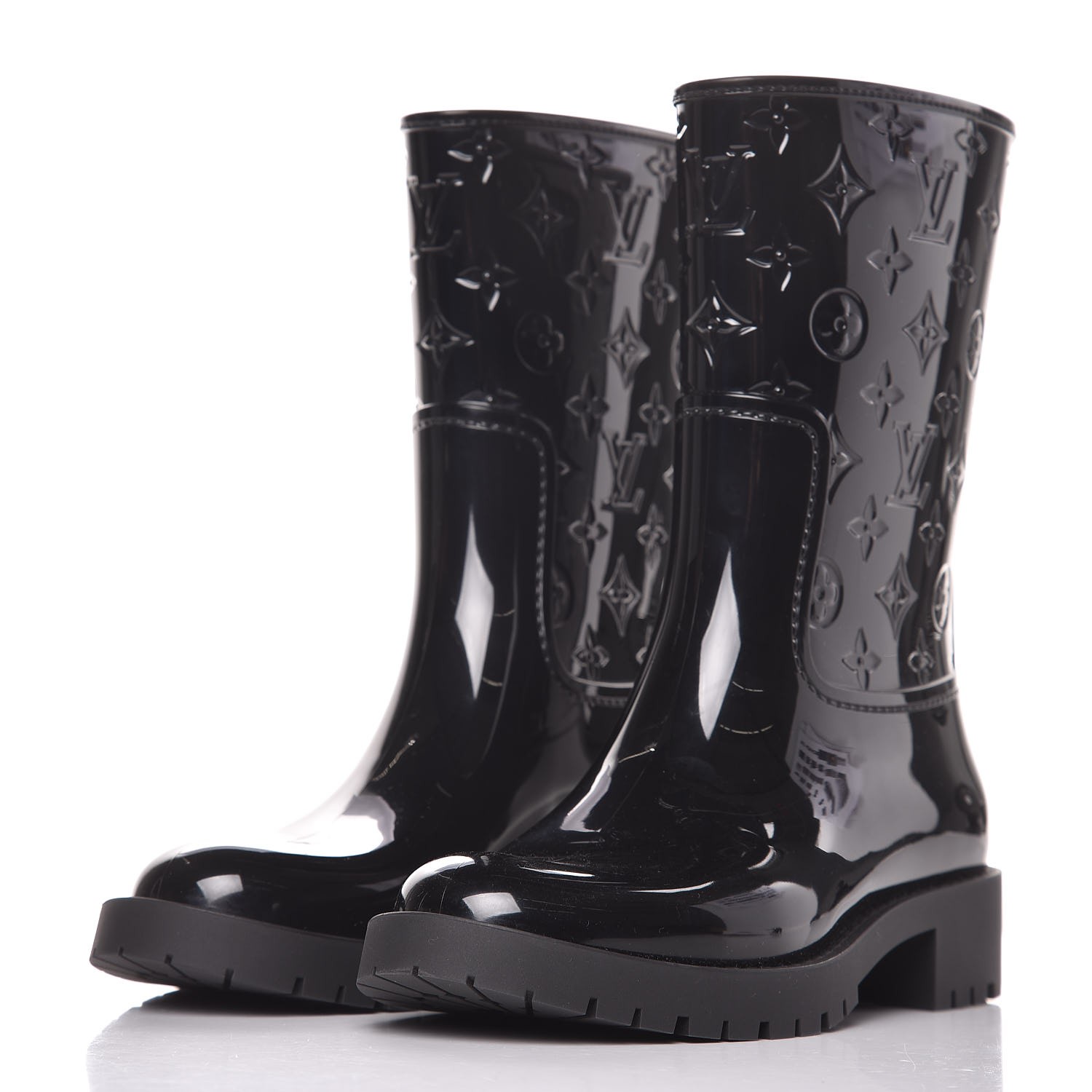 LOUIS VUITTON Monogram Botte Plate Drops Rain Boots 37 Black 322590