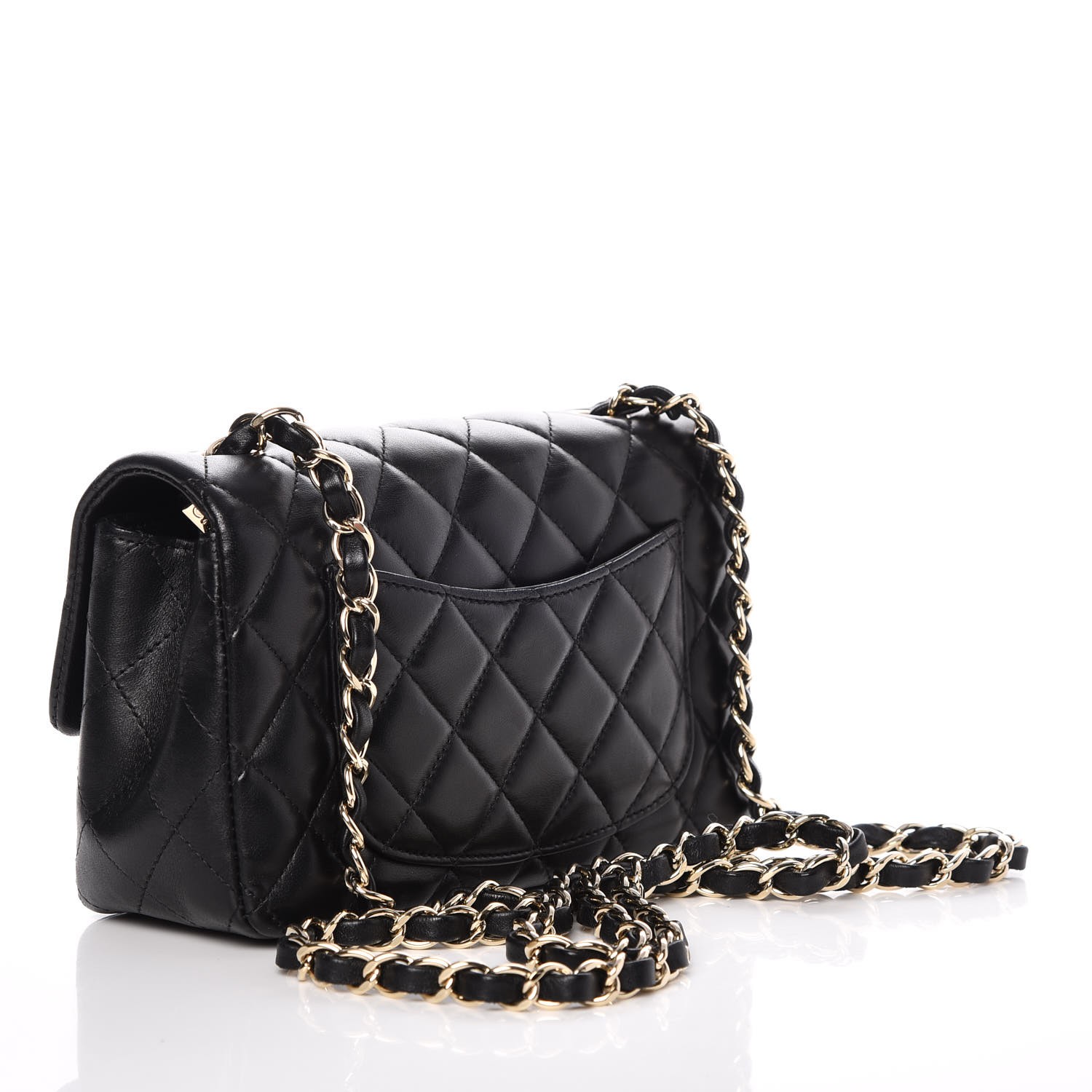 CHANEL Lambskin Quilted Mini Rectangular Flap Black 276186