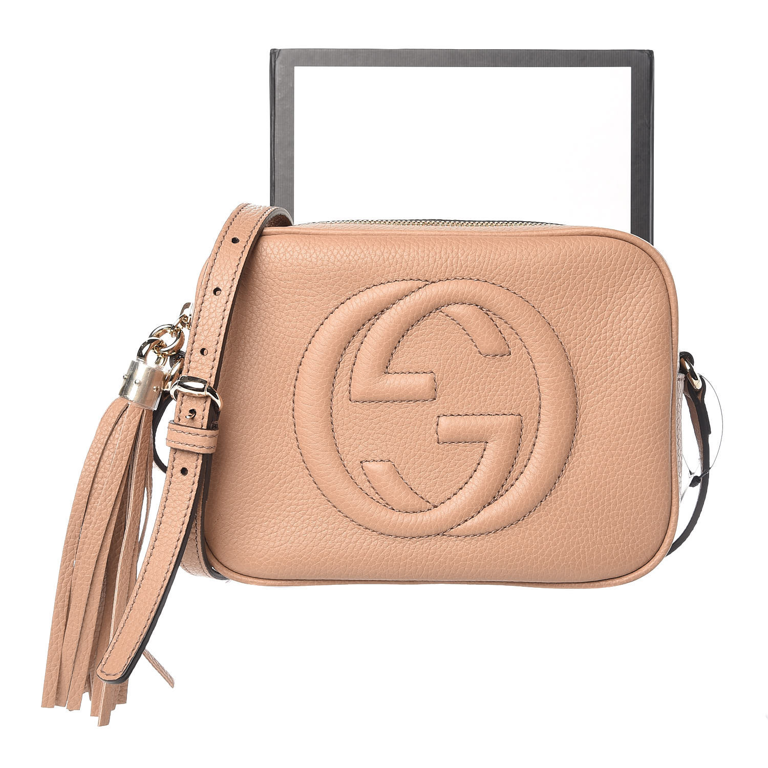 GUCCI Pebbled Calfskin Small Soho Disco Bag Rose Beige 372122