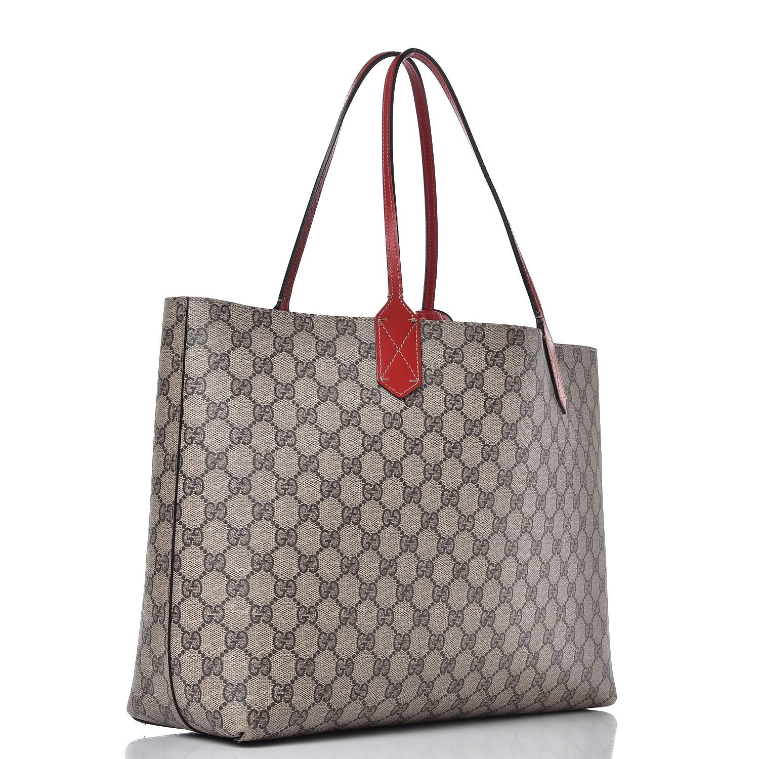 GUCCI Textured Calfskin GG Supreme Monogram Medium Reversible Tote Red ...