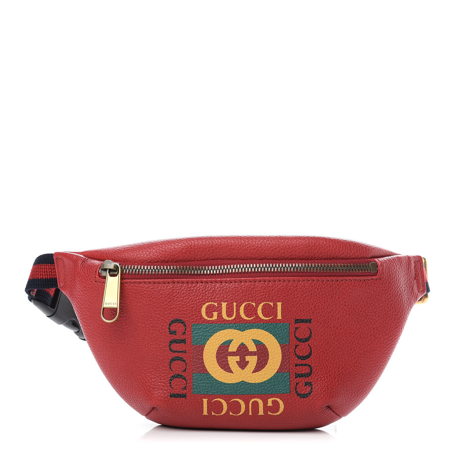 GUCCI Grained Calfskin Small Gucci Print Belt Bag Red 480039