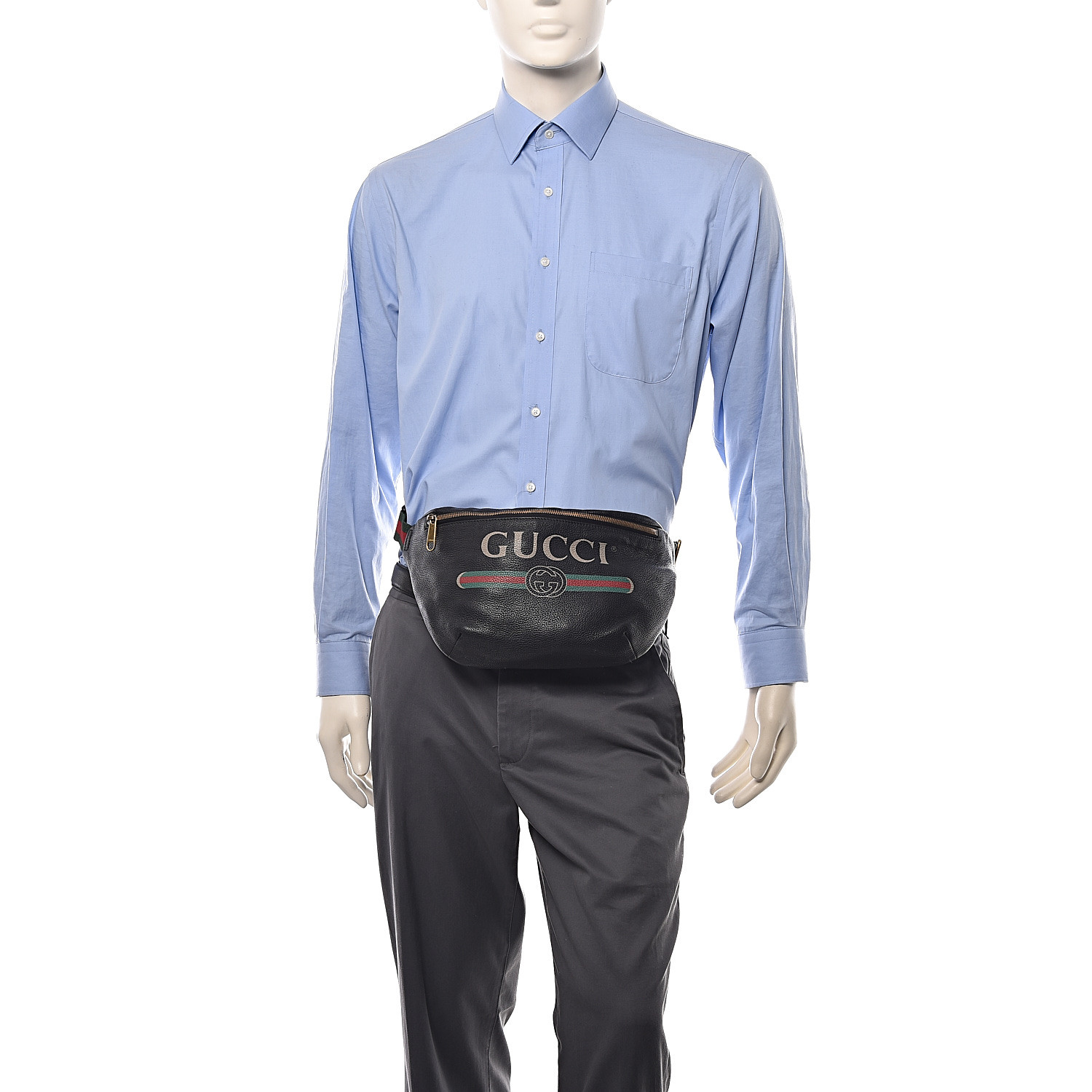 GUCCI Grained Calfskin Gucci Print Belt Bag Black 478627