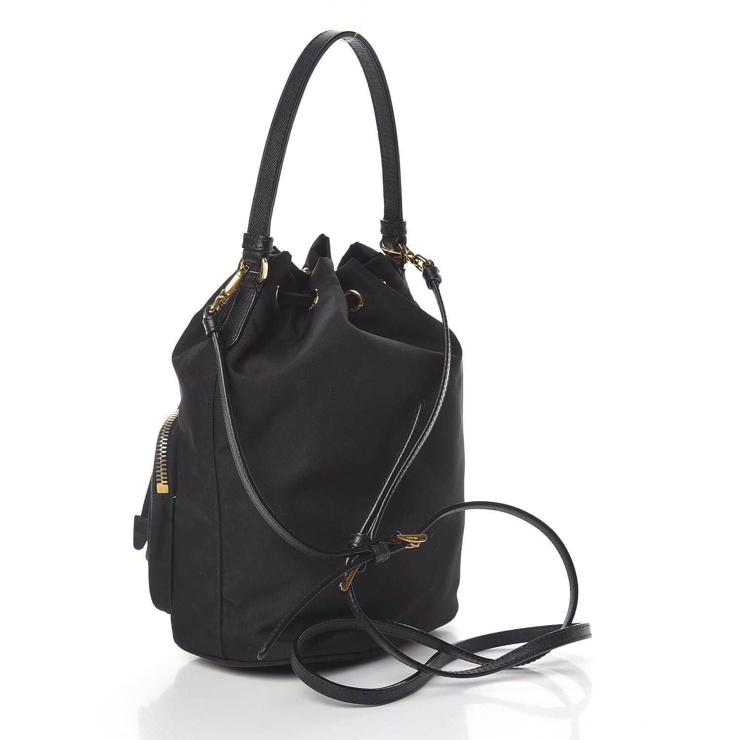 PRADA Saffiano Tessuto Nylon Mini Bucket Crossbody Bag Black 514685