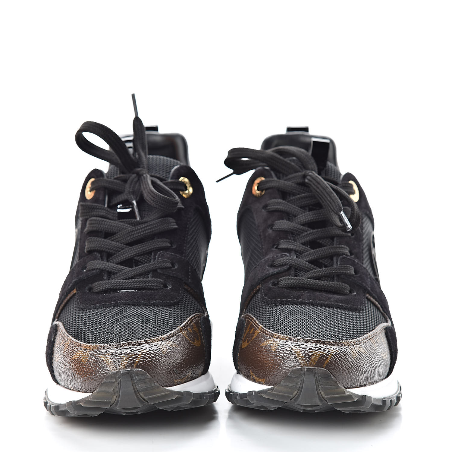 LOUIS VUITTON Monogram Suede Womens Run Away Sneakers Black 37.5 500453
