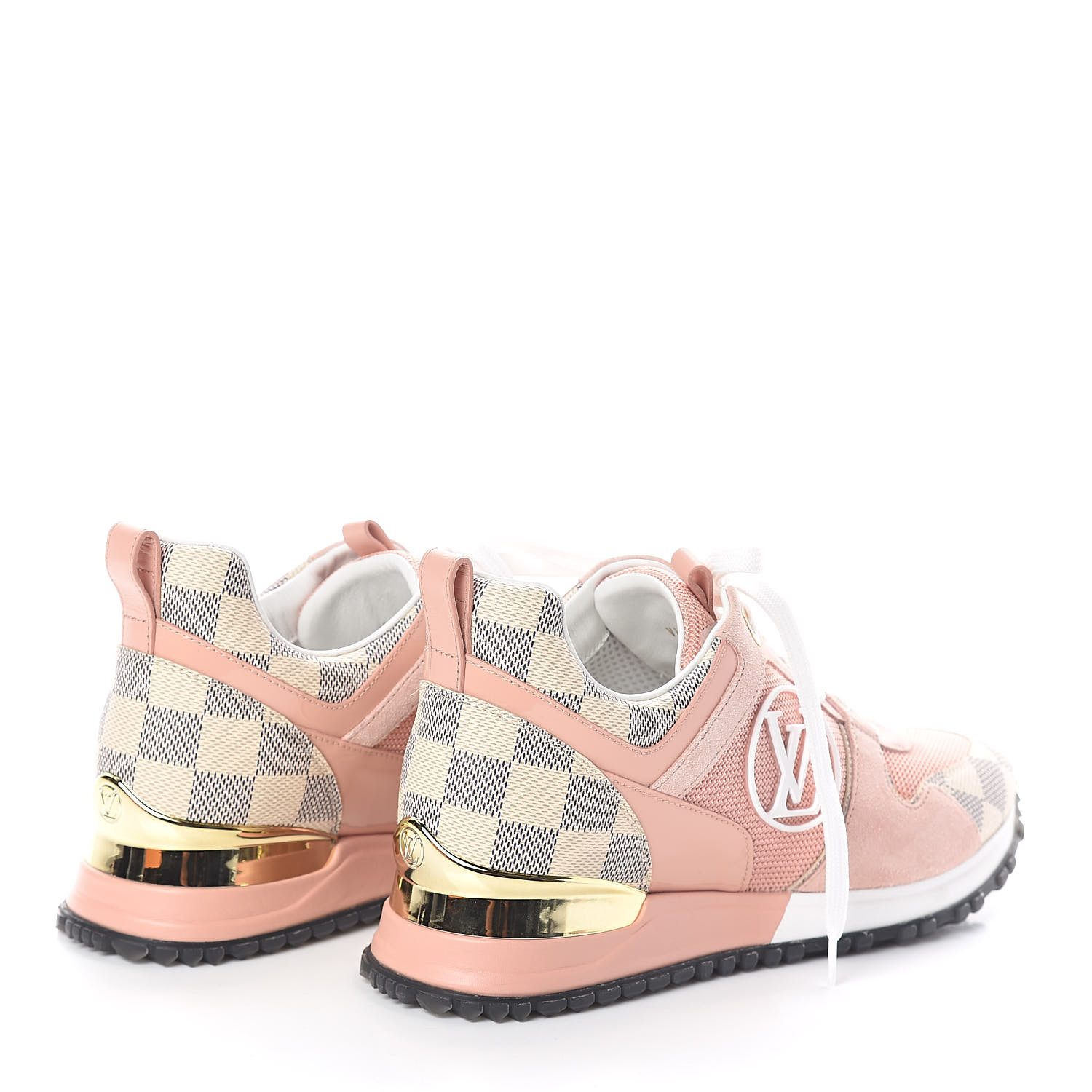 LOUIS VUITTON Damier Azur Suede Run Away Sneakers 35 Pink 505451