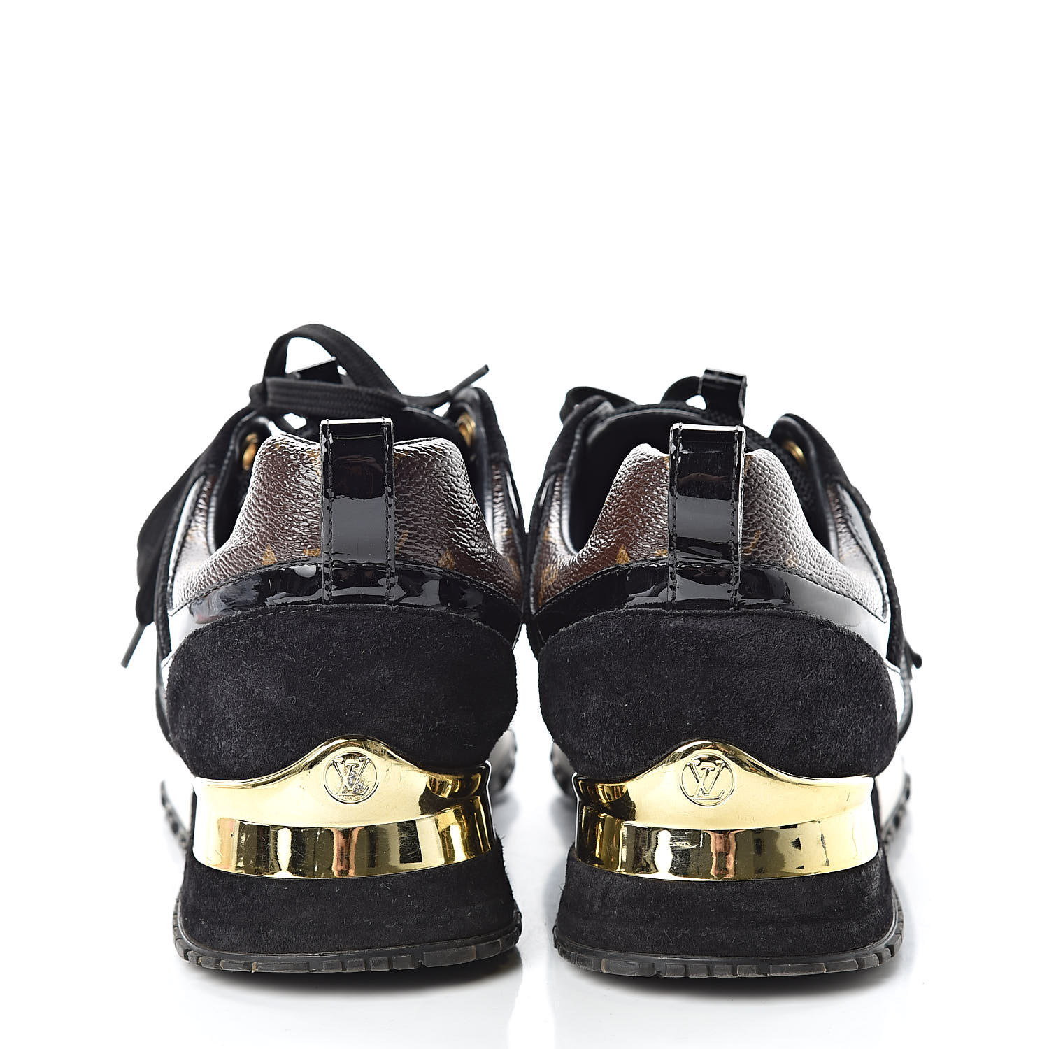 LOUIS VUITTON Monogram Suede Womens Run Away Sneakers 36 Black 504944