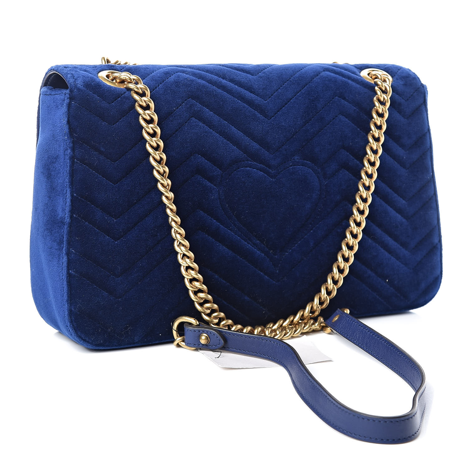 GUCCI Velvet Matelasse Medium GG Marmont Shoulder Bag Cobalt Blue 462962