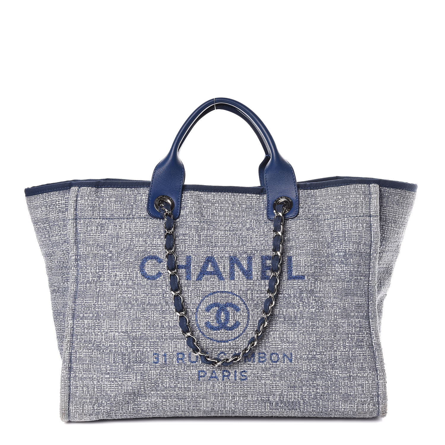 CHANEL Canvas Large Deauville Tote Blue 452534
