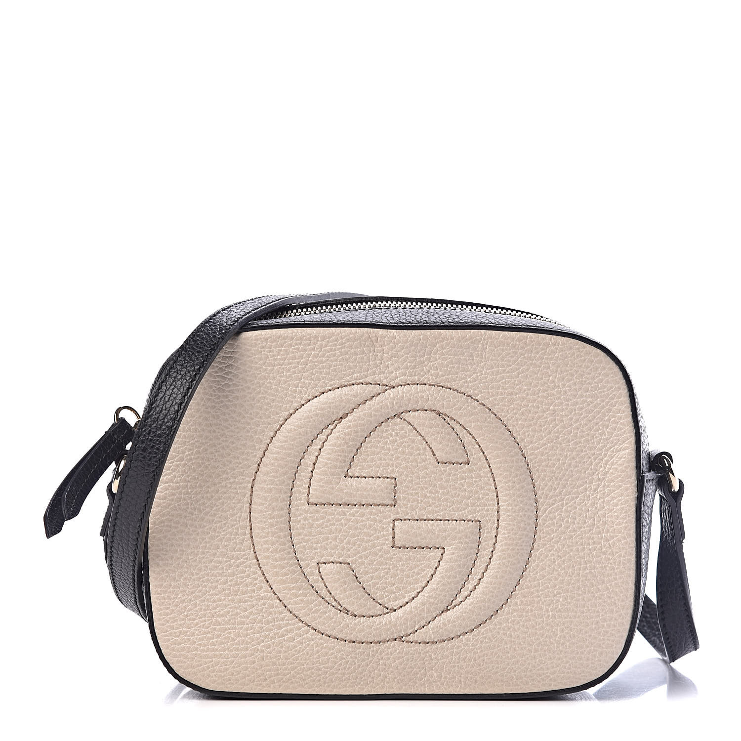 GUCCI Pebbled Calfskin Small Soho Disco Bag White Black 462926