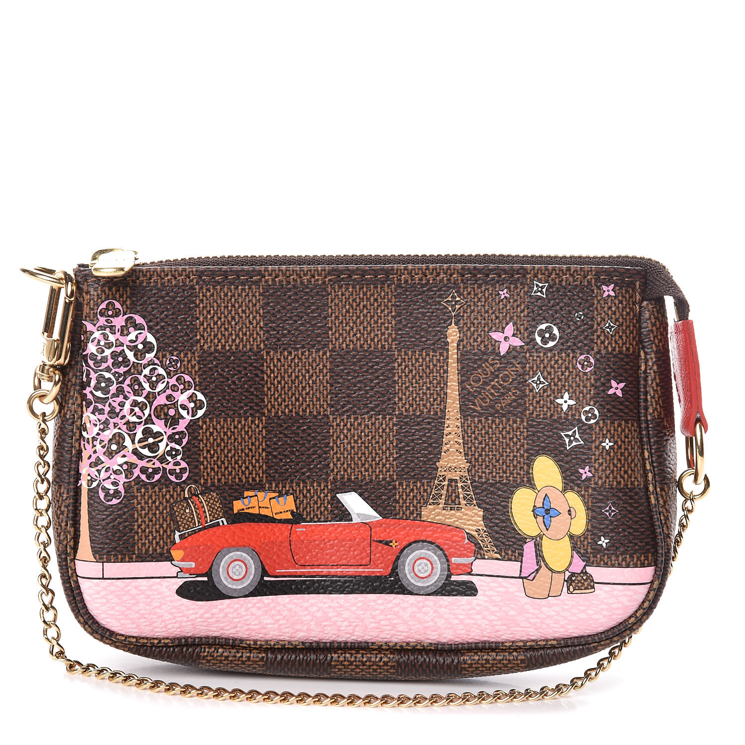 LOUIS VUITTON Damier Ebene Vivienne Paris Xmas Mini Pochette Accessories Red 462646