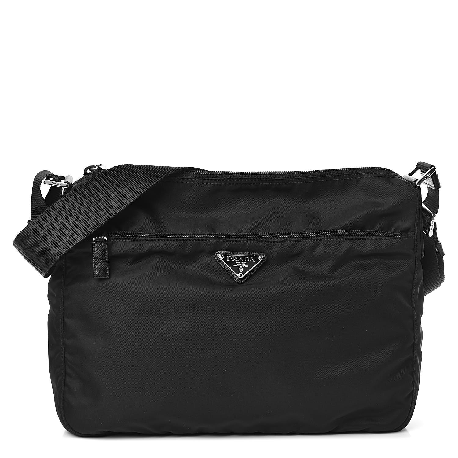 PRADA Nylon Flat Messenger Bag Black 453197 | FASHIONPHILE