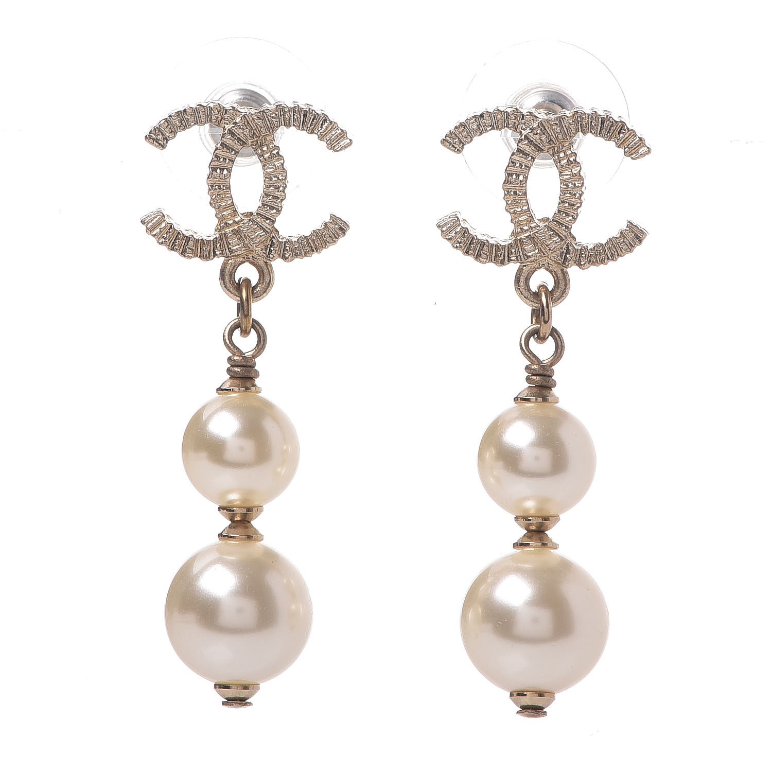 CHANEL CC Pearl Drop Earrings Gold 319814