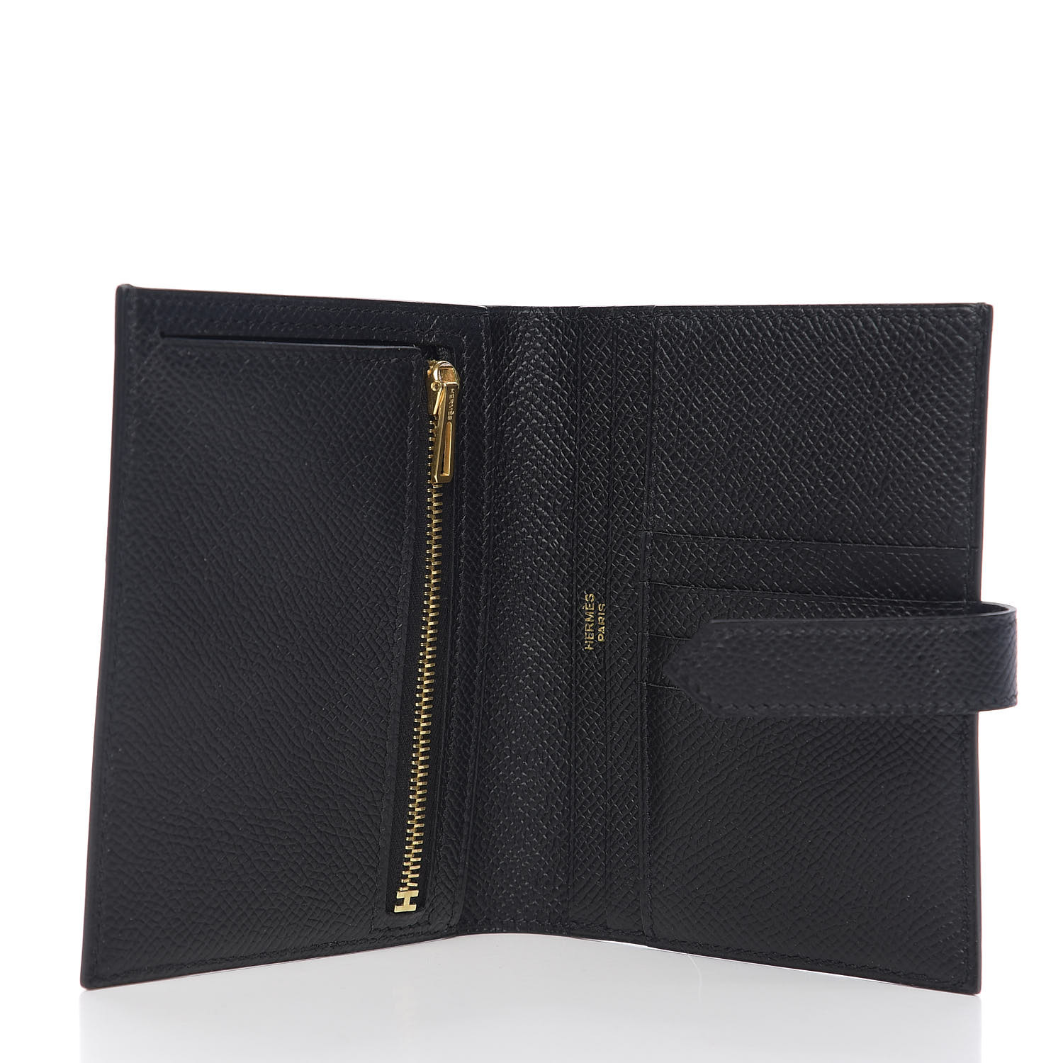 HERMES Epsom Bearn Compact Wallet Black 562251 | FASHIONPHILE
