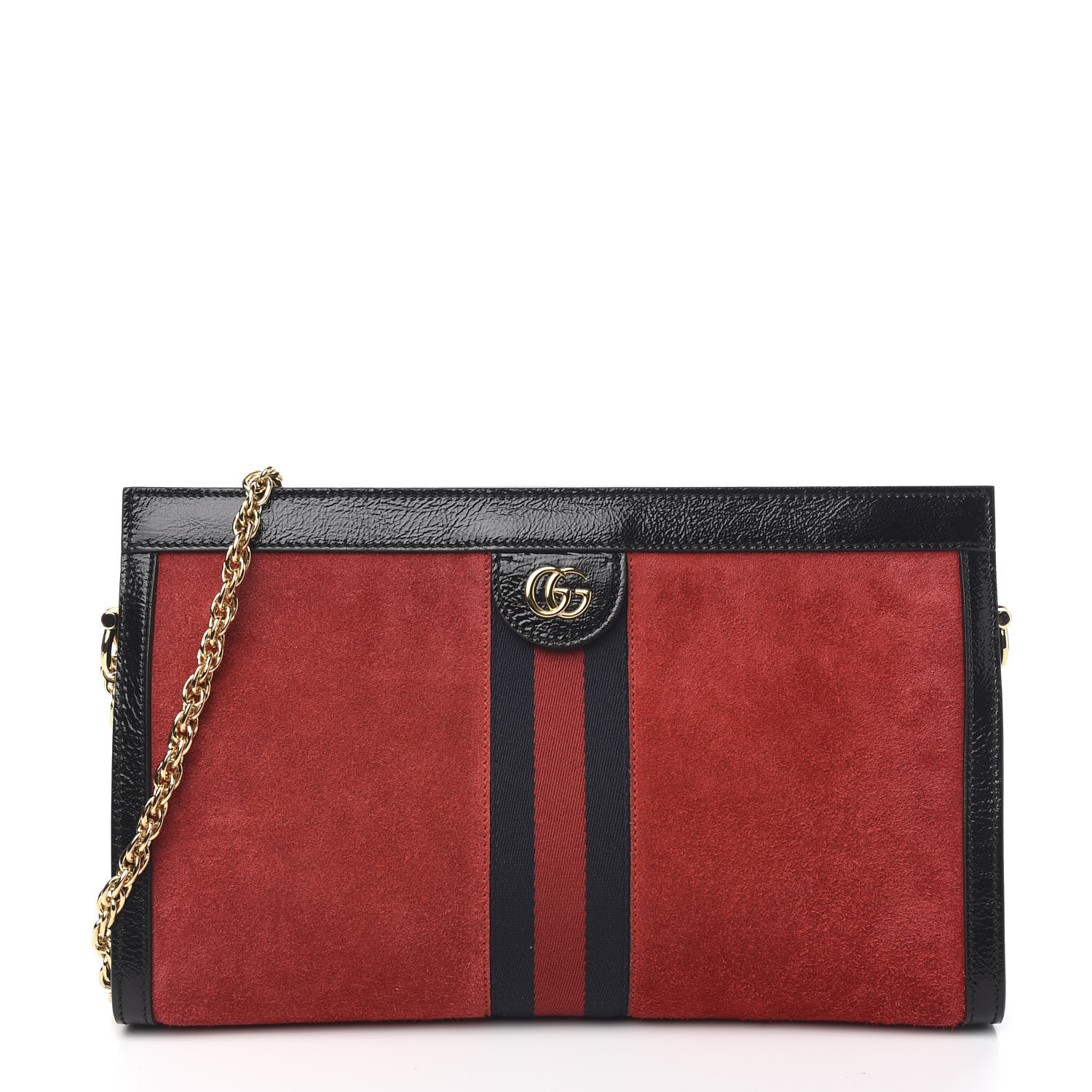 GUCCI Patent Calfskin Suede Web Medium Ophidia Shoulder Bag Red 560146