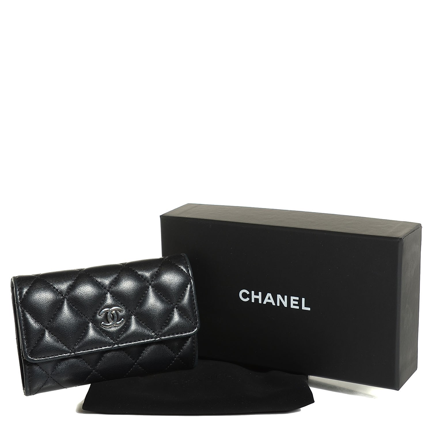 CHANEL Lambskin Quilted Flap Card Holder Black 108807