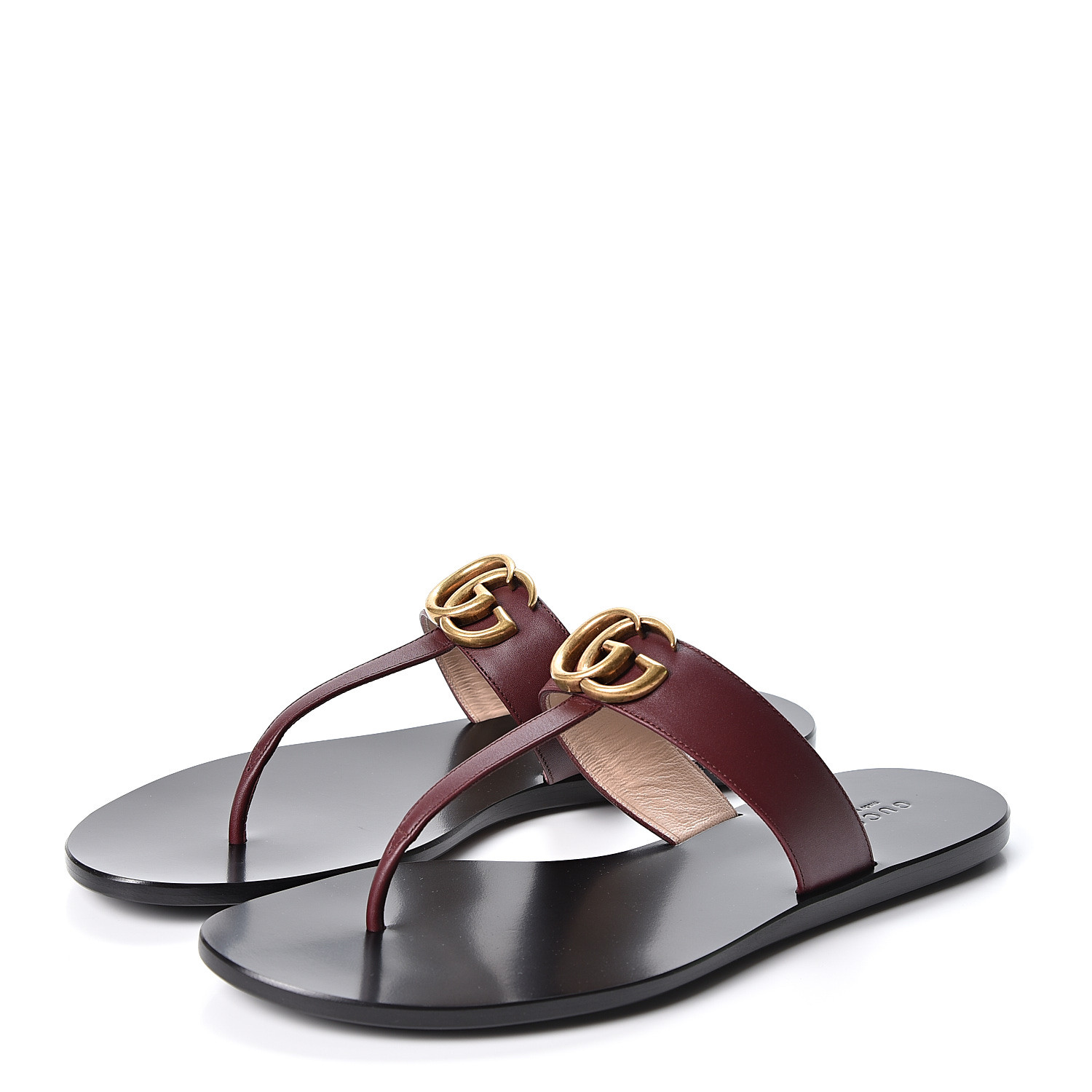 GUCCI Calfskin GG Marmont Thong Sandals 39.5 Burgundy 561056