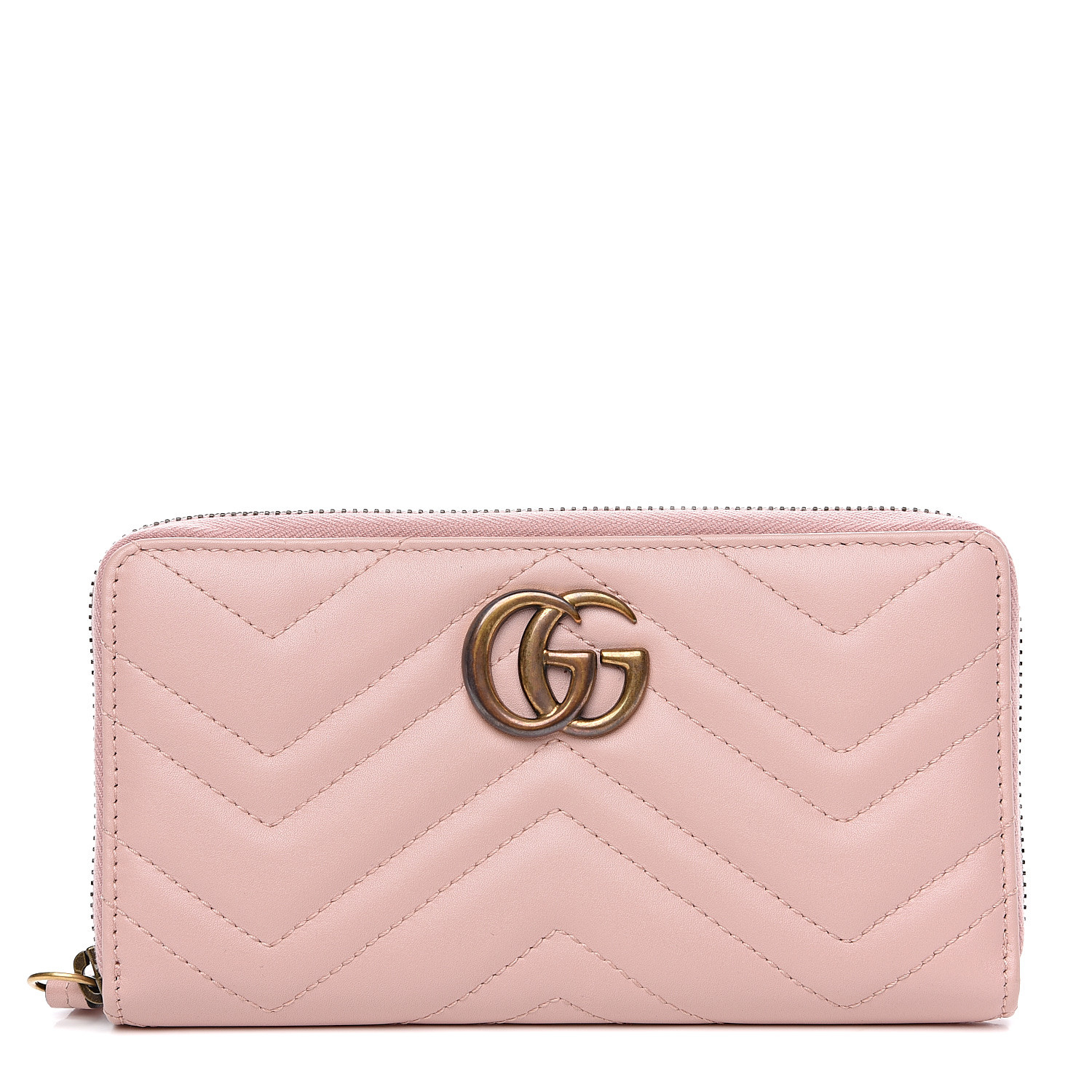 GUCCI Calfskin Matelasse GG Marmont Zip Around Wallet Pink 561500 ...