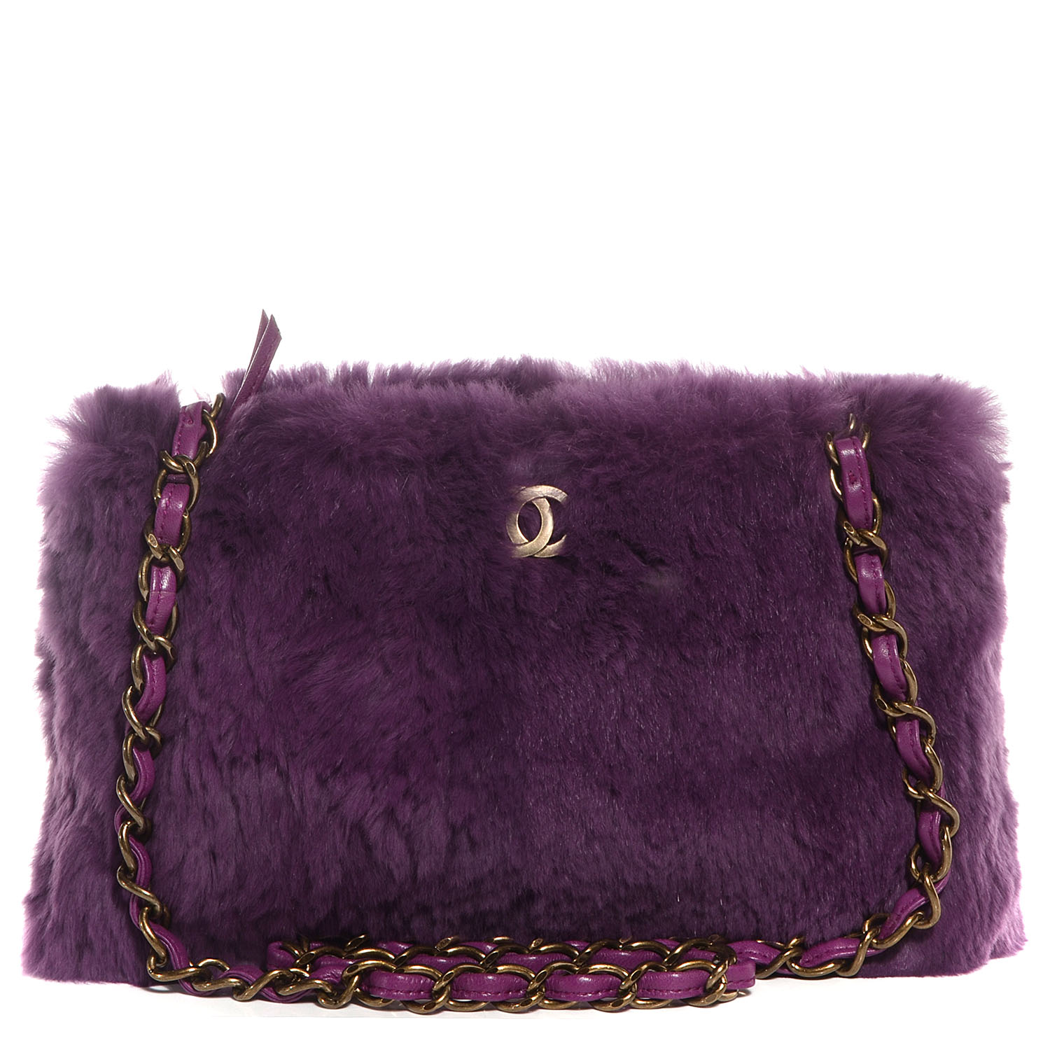 CHANEL Rabbit Fur Shoulder Bag Dark Purple 78230 | FASHIONPHILE