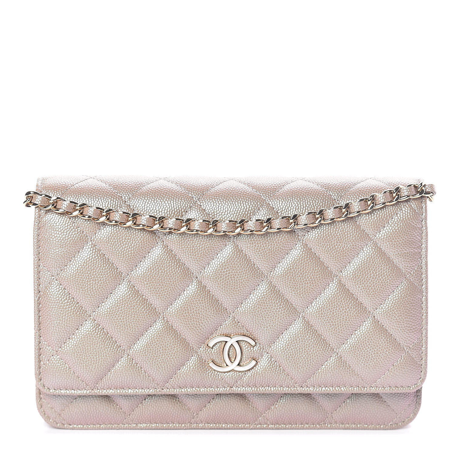 CHANEL Iridescent Caviar Quilted Wallet On Chain WOC Beige 513110