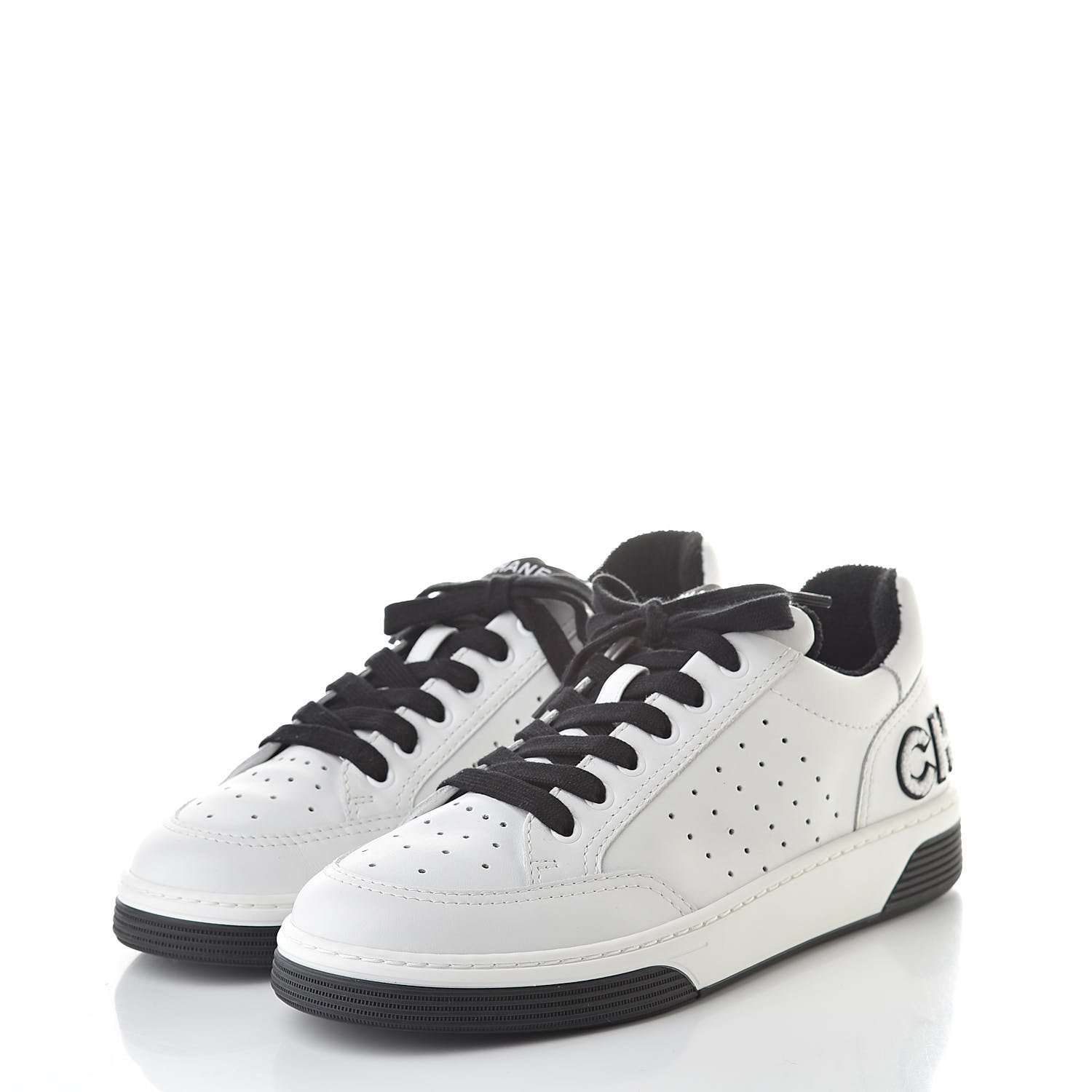 CHANEL Calfskin Womens Logo Sneakers 39 Black White 498707