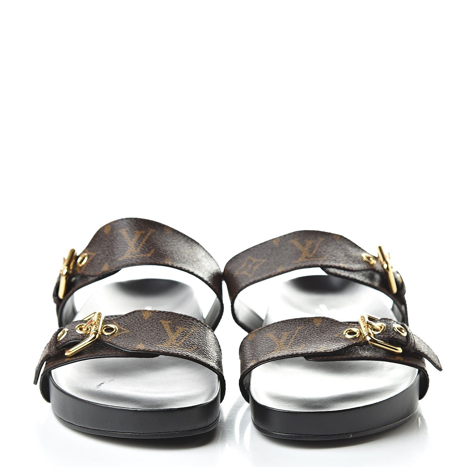 LOUIS VUITTON Monogram Bom Dia Mule Sandals 39.5 Black 513918