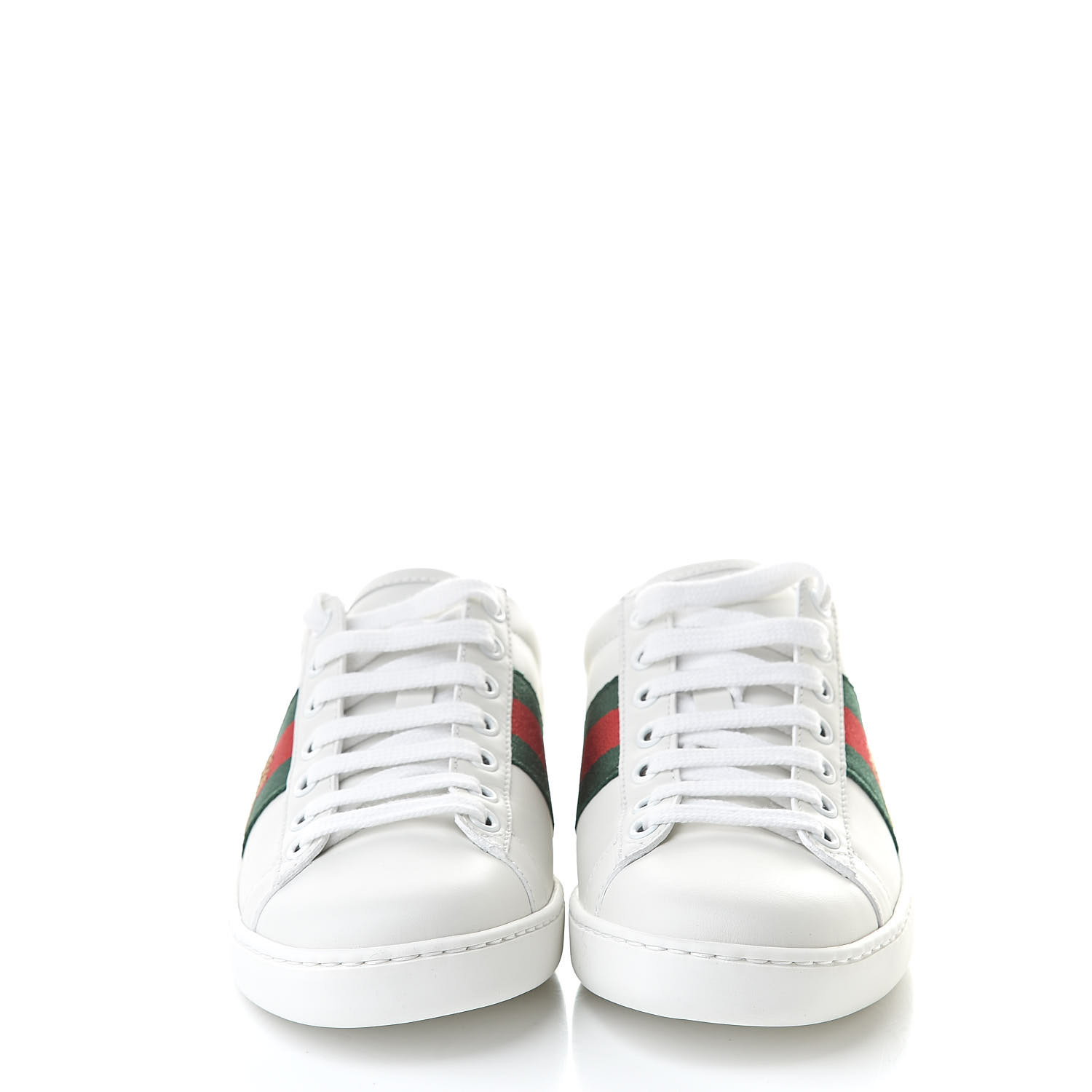 GUCCI Calfskin Embroidered Womens Ace Bee Sneakers 35 White Green 513020