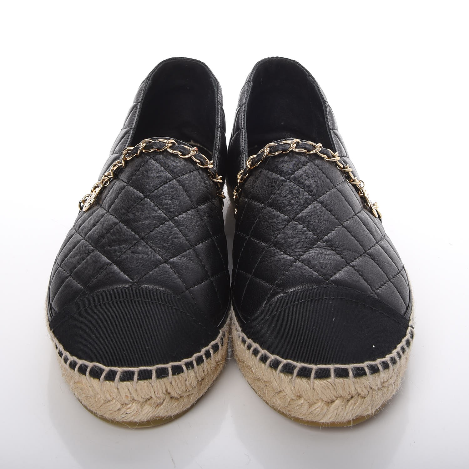 CHANEL Lambskin Quilted CC Chain Espadrilles 41 Black 274952