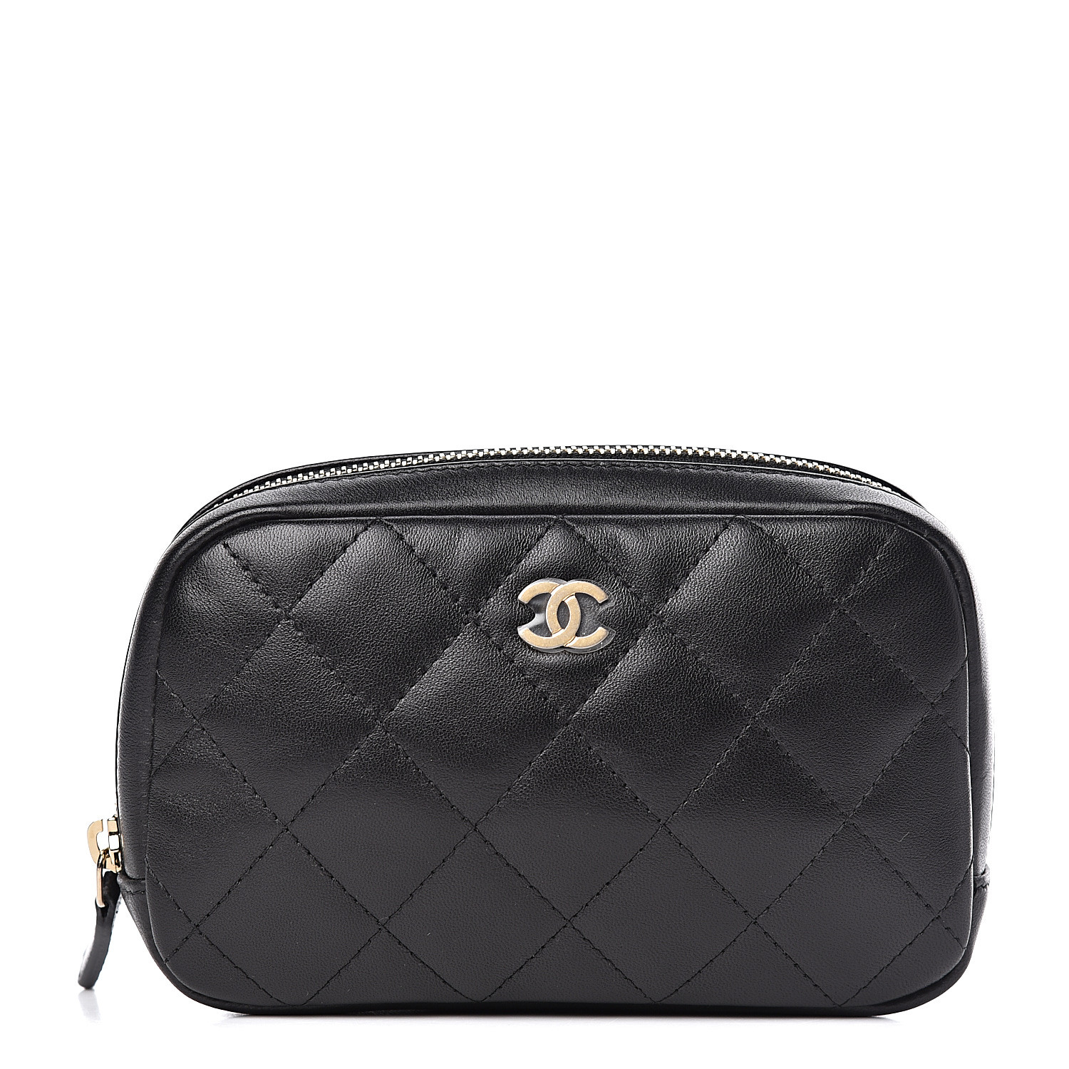 CHANEL Lambskin Quilted Small Curvy Pouch Cosmetic Case Black 467288