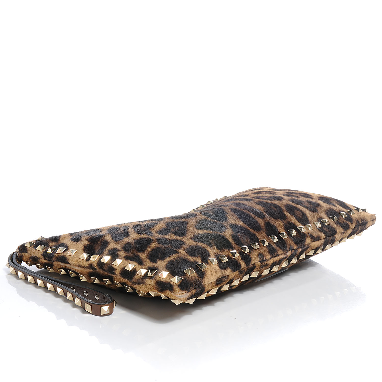 VALENTINO Calf Hair Oversized Rockstud Clutch Leopard 56491