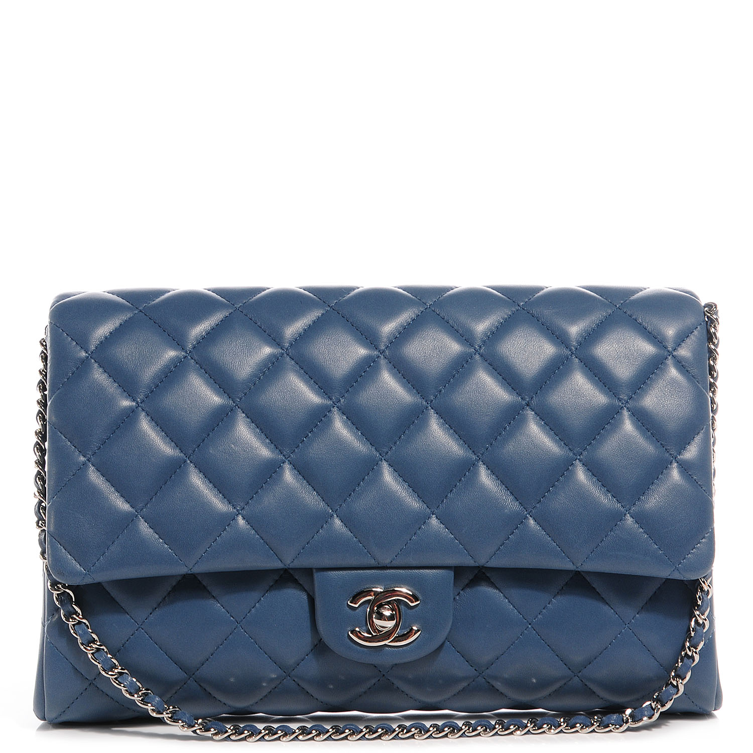CHANEL Lambskin Quilted Clutch with Chain Flap Blue 62284