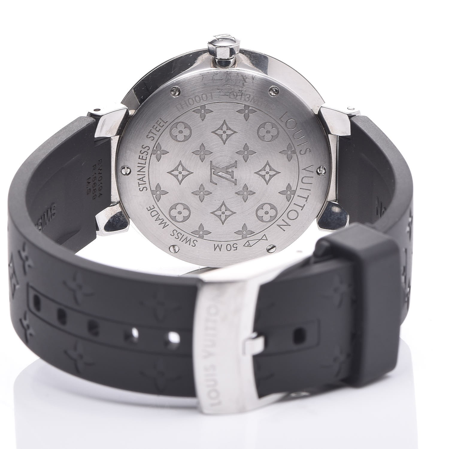 LOUIS VUITTON Rubber Monogram Diamond 33mm Tambour Slim Brun Quartz Watch Black 335051