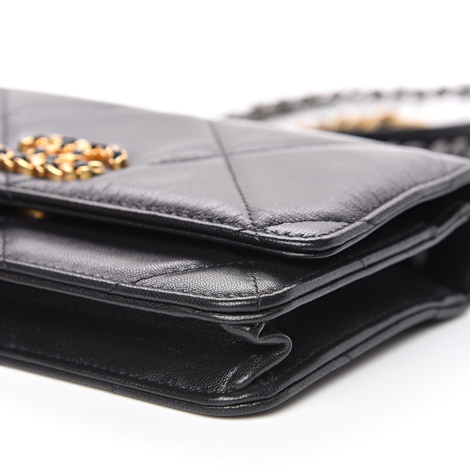 CHANEL Goatskin Quilted Chanel 19 Wallet On Chain WOC Black 514338