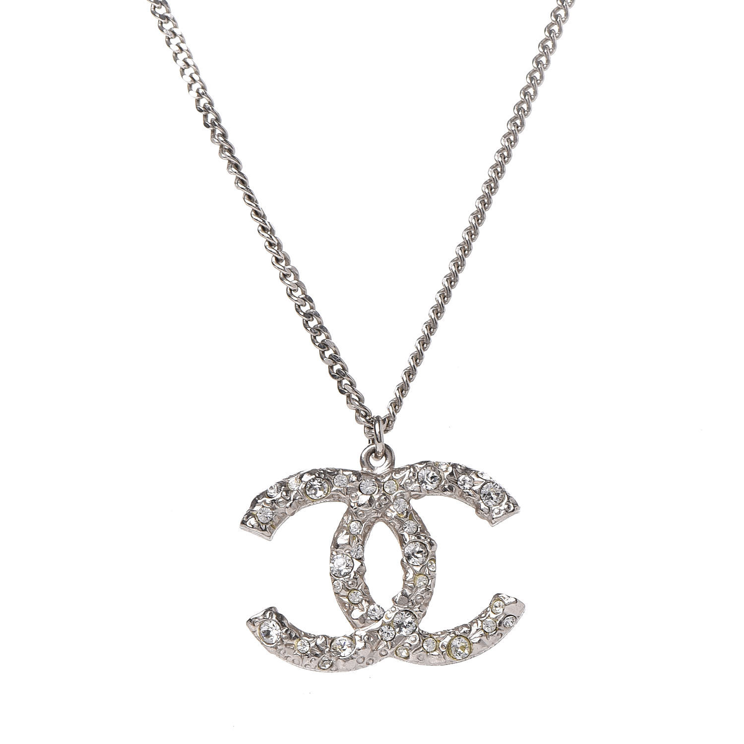CHANEL Crystal CC Necklace Silver 395905 | FASHIONPHILE