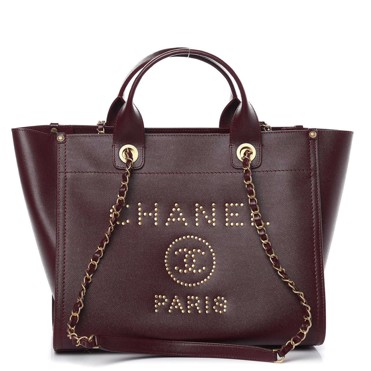 Chanel Caviar Small Studded Deauville Tote Burgundy