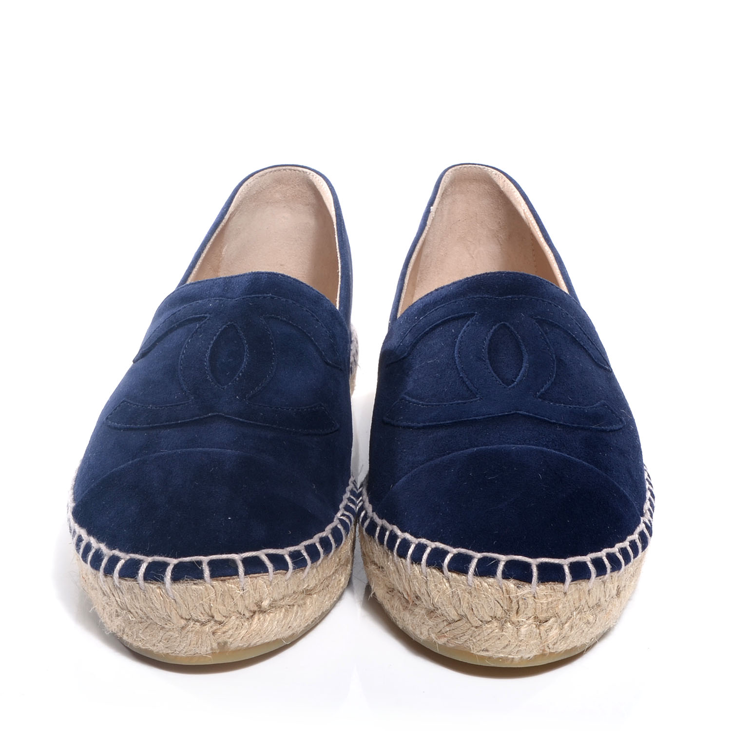 CHANEL Suede Double Sole Espadrilles Navy Blue 38 70958