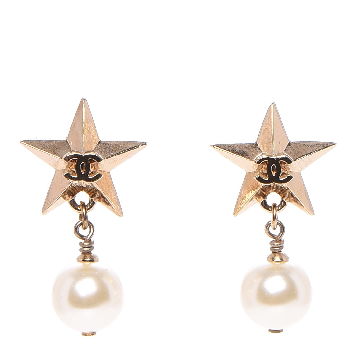 Chanel Pearl Cc Star Drop Earrings Gold Fashionphile