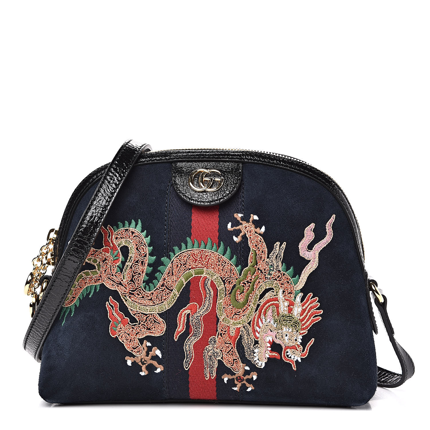 GUCCI Suede Dragon Embroidered Small Ophidia Shoulder Bag Blue 529765