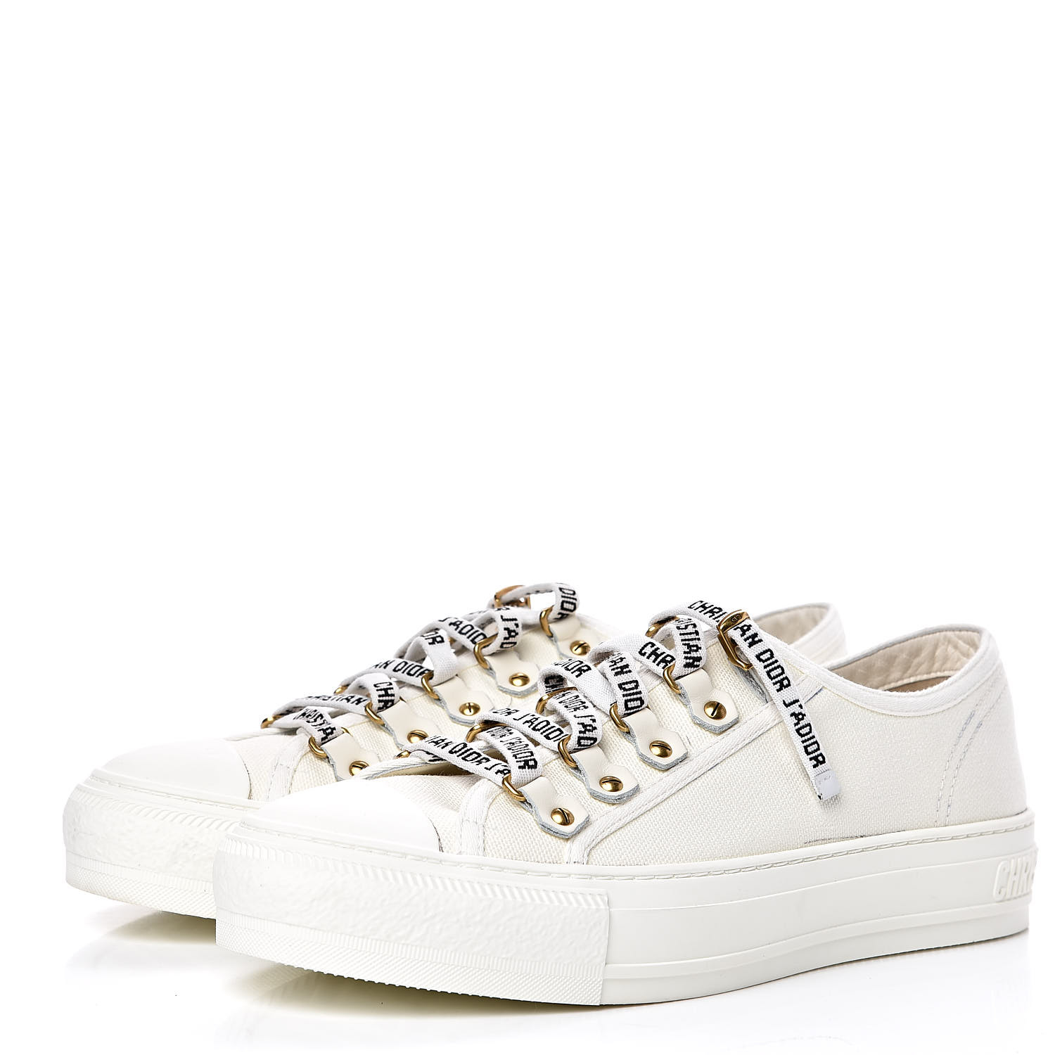 CHRISTIAN DIOR Canvas Walk'n Dior Low Top Sneakers 37.5 White 533390