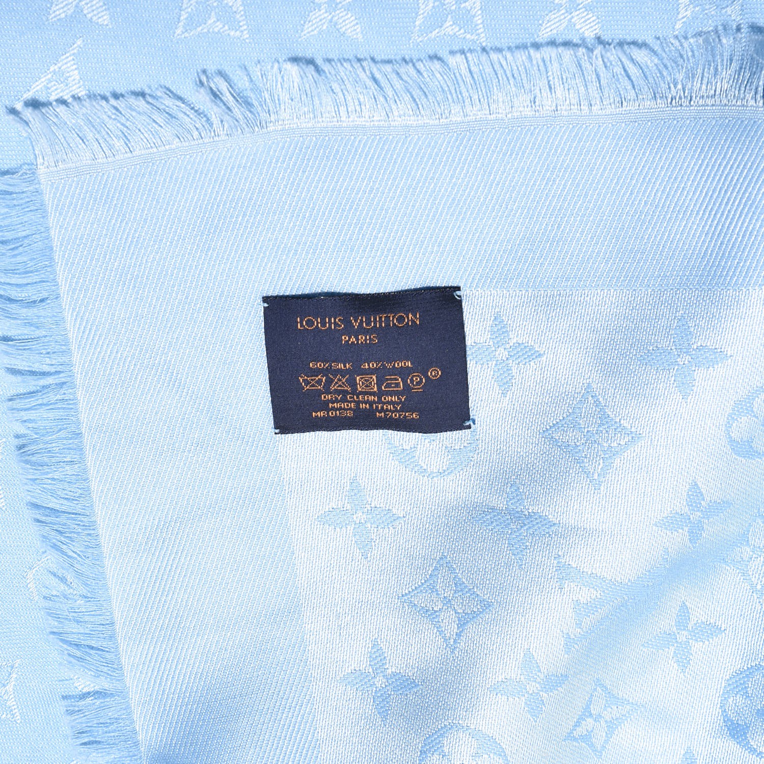LOUIS VUITTON Silk Wool Monogram Shine Shawl Light Blue 321554