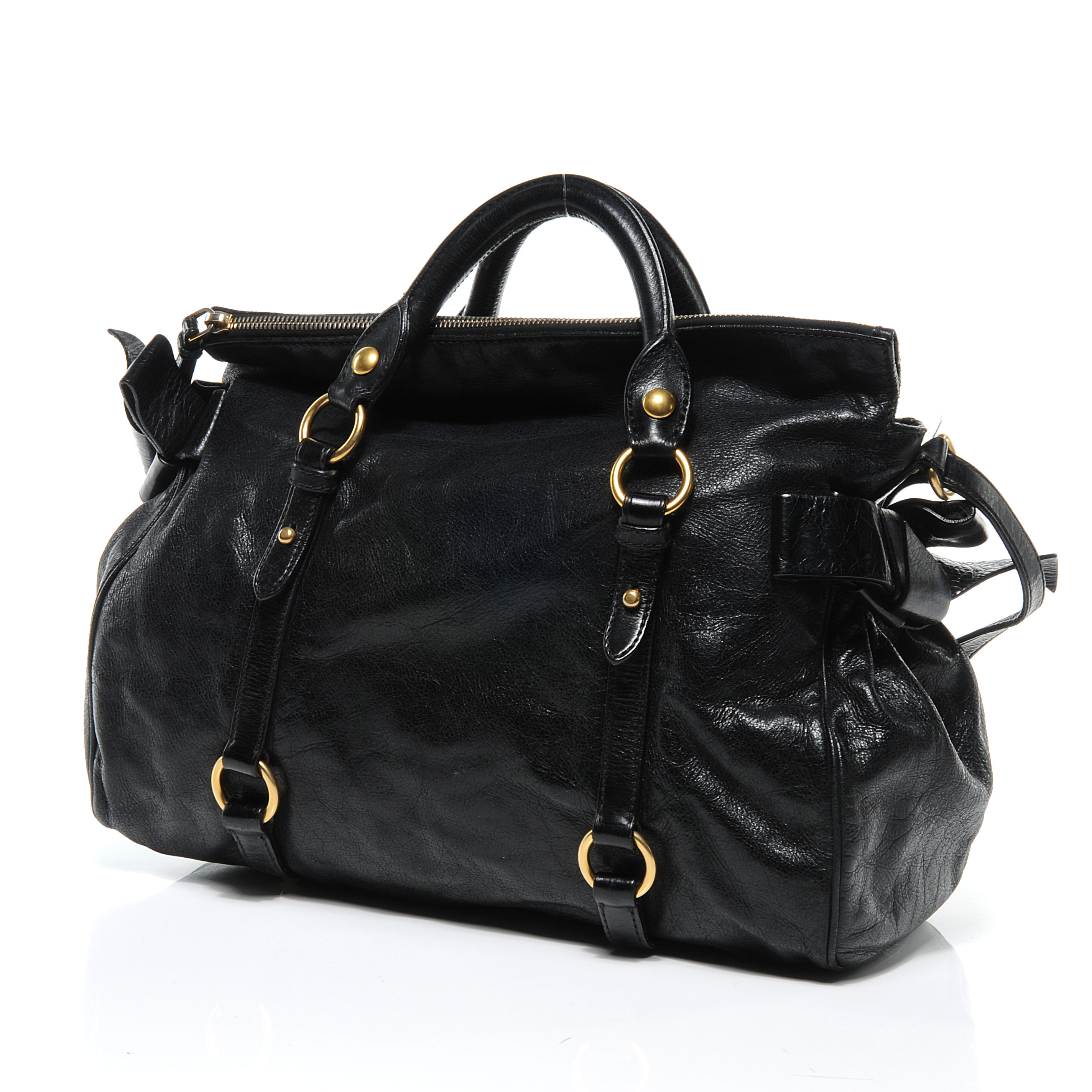 MIU MIU Vitello Lux Large Bow Bag Nero Black 54037