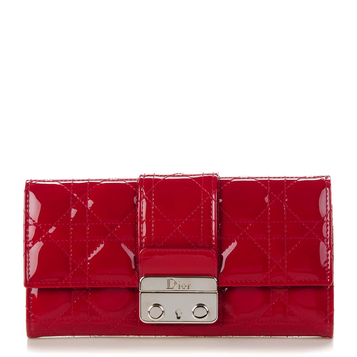 CHRISTIAN DIOR Patent Cannage Chain Wallet Red 136711