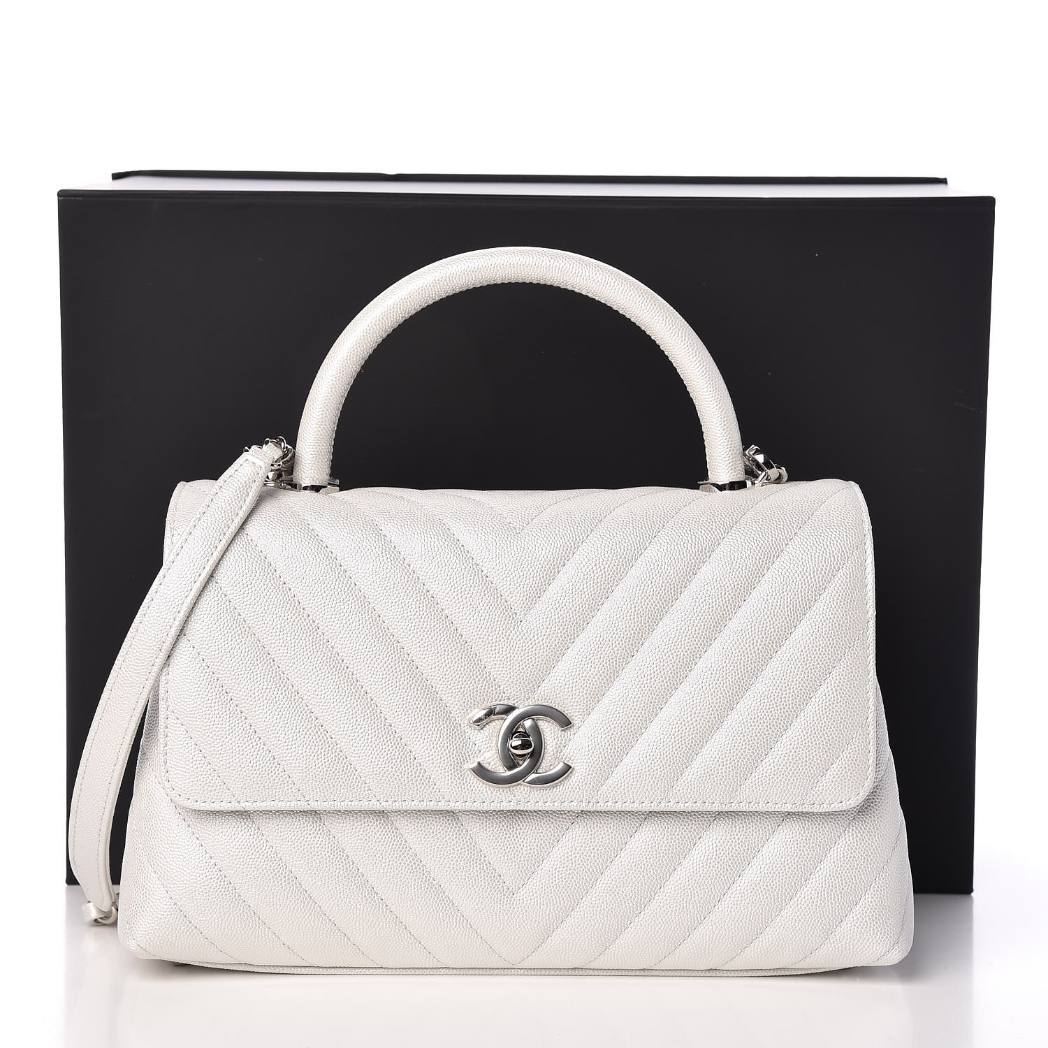 chanel coco handle white chevron
