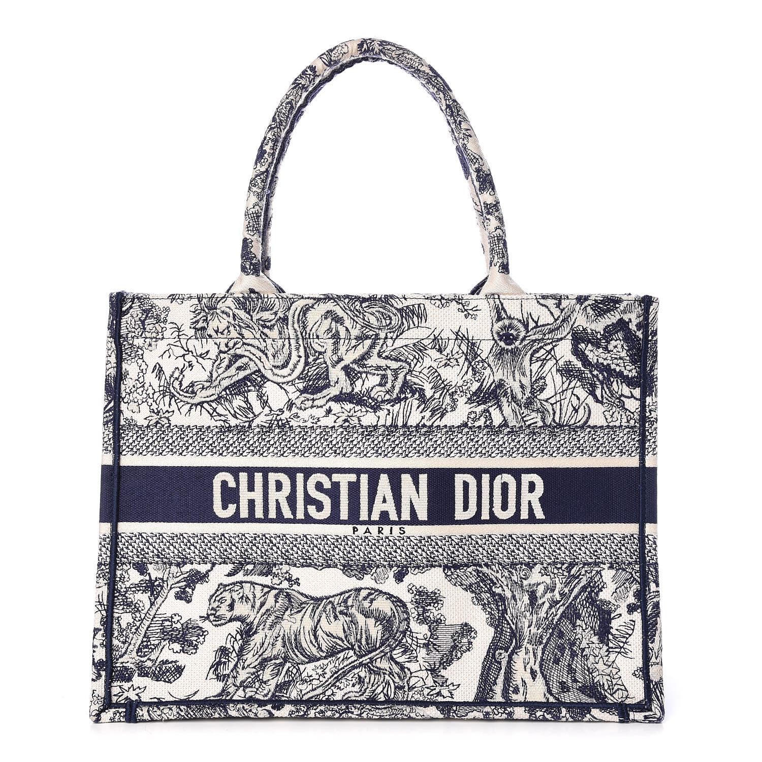 CHRISTIAN DIOR Embroidered Toile De Jouy Small Canvas Book Tote Blue 426613