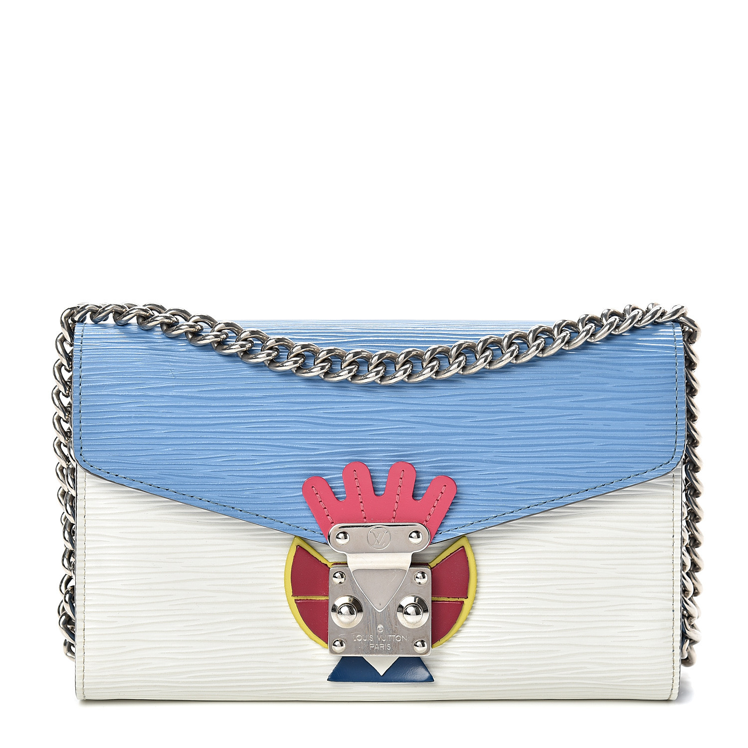 LOUIS VUITTON Epi Tribal Mask Chain Wallet Blue White 538644