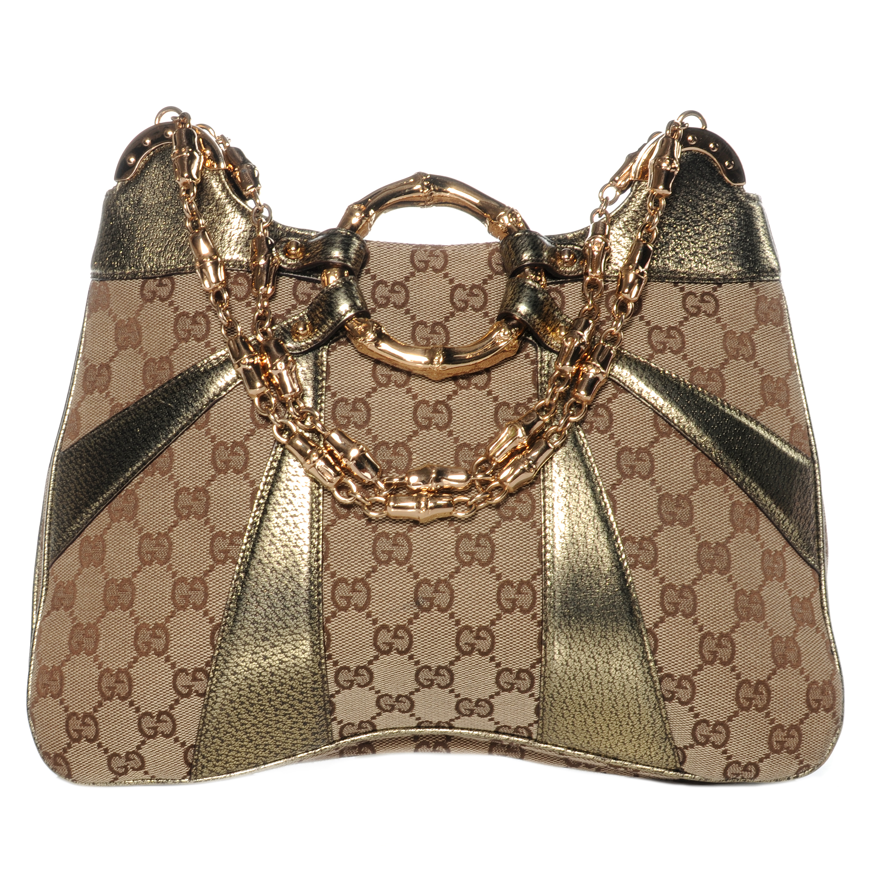 GUCCI Monogram Bamboo Chain Shoulder Bag Metallic 41884