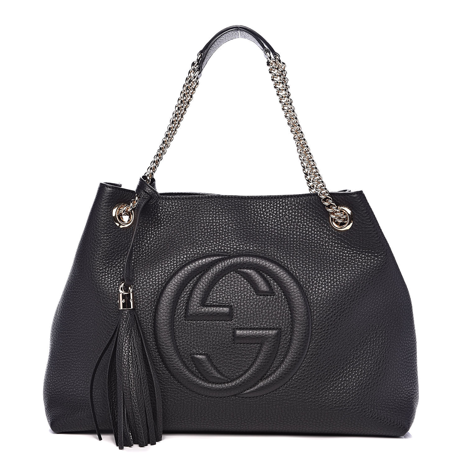 GUCCI Pebbled Calfskin Medium Soho Chain Shoulder Bag Black 514094