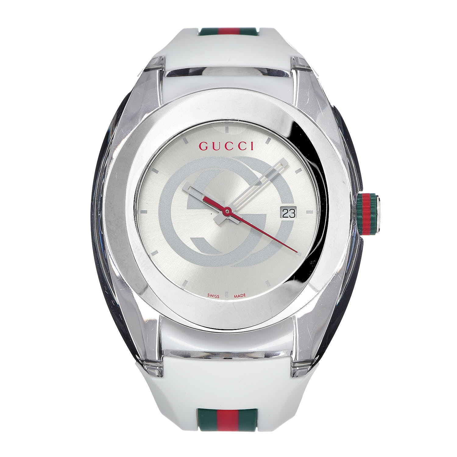GUCCI Stainless Steel Rubber 46mm Sync Web Quartz Watch White 511609 ...